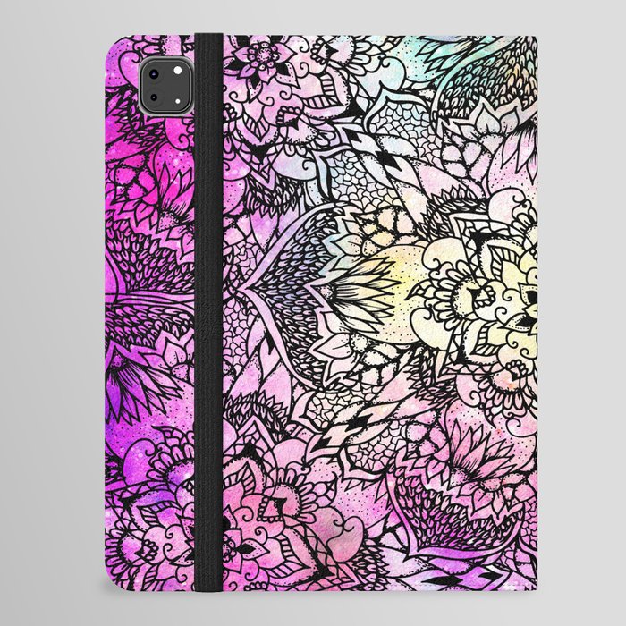 Floral mandala handdrawn pink nebula watercolor iPad Folio Case