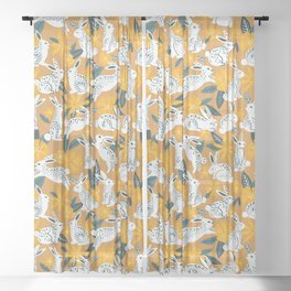 Bunnies & Blooms - Ochre & Teal Palette Sheer Curtain