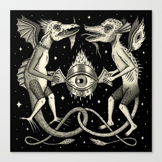 Heraldic Beasts with All-Seeing Orb Canvas Print
