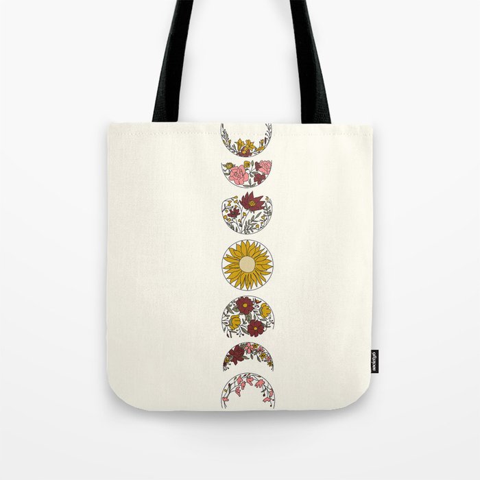 Floral Phases of the Moon Tote Bag