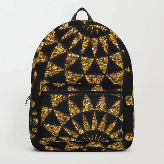 Gold glamour faux glitter ornament shimmering black Backpack