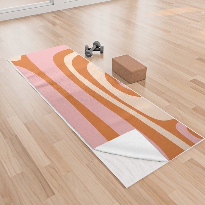 Tiki Abstract Minimalist Mid-Century Modern Pattern Pink Orange Cream Yoga Towel