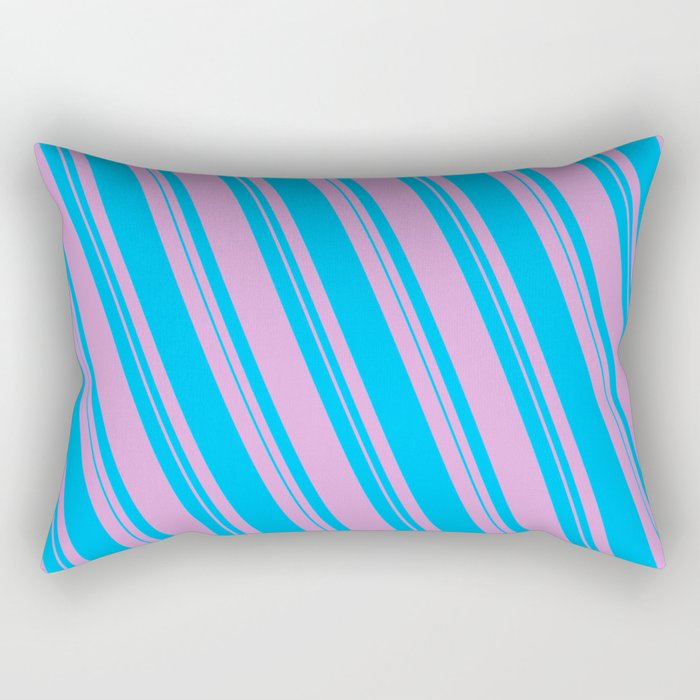 Plum & Deep Sky Blue Colored Lined Pattern Rectangular Pillow