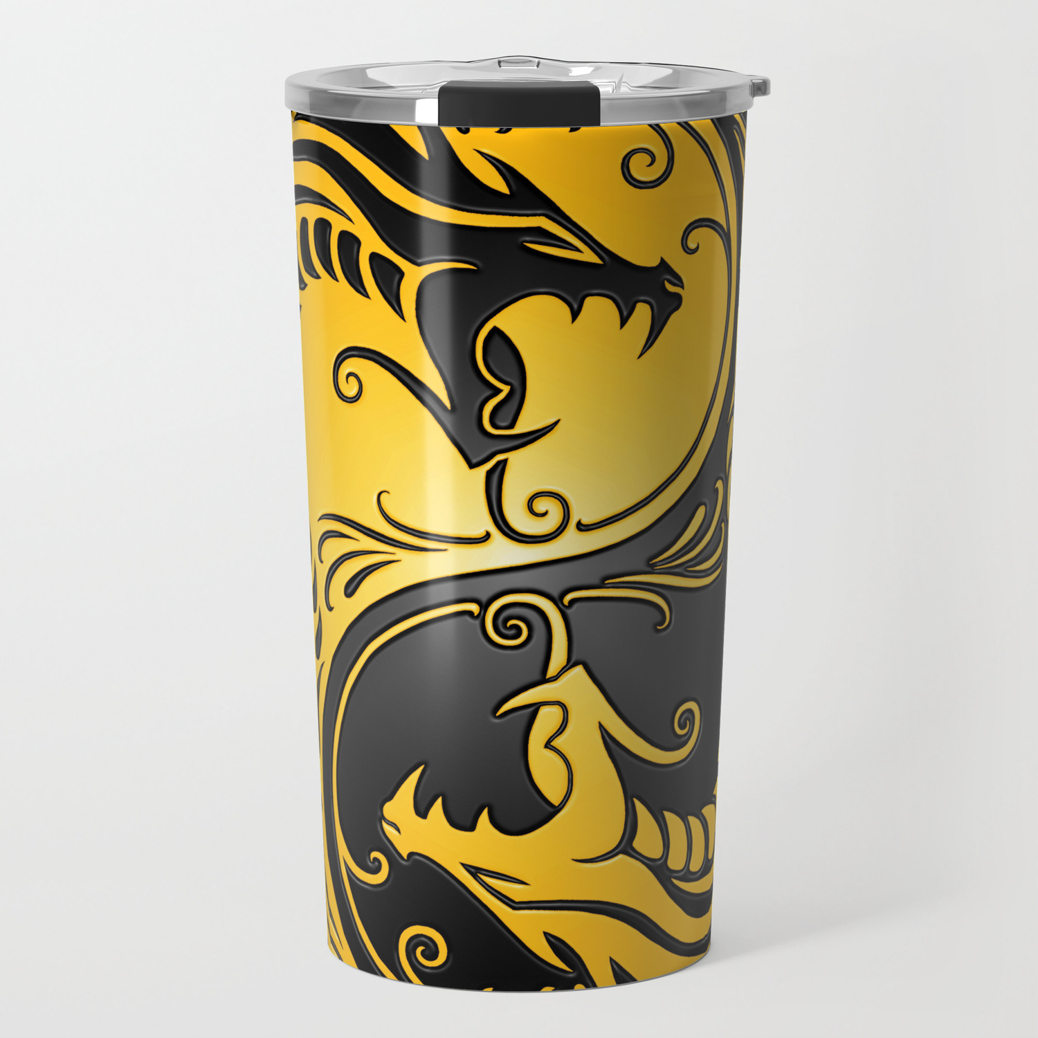 Yellow And Black Yin Yang Dragons Travel Mug By Jeffbartels Society6