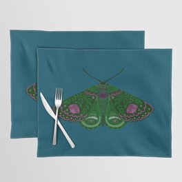 Folksy Moths and Flowers - Teal and Fushia Placemat
