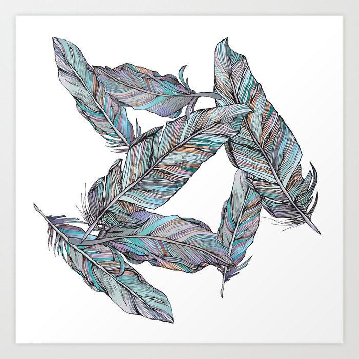 falling feathers art print by annettearndtartist society6