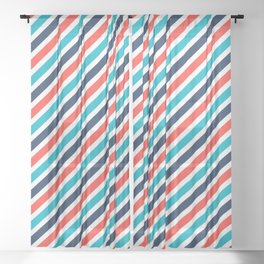 Diagonal Stripes In Blue Red White Nautical Theme Style Sheer Curtain