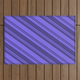 [ Thumbnail: Medium Slate Blue and Dark Slate Blue Colored Lined/Striped Pattern Outdoor Rug ]
