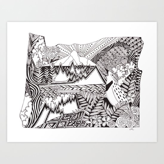Oregon in Ink Art Print