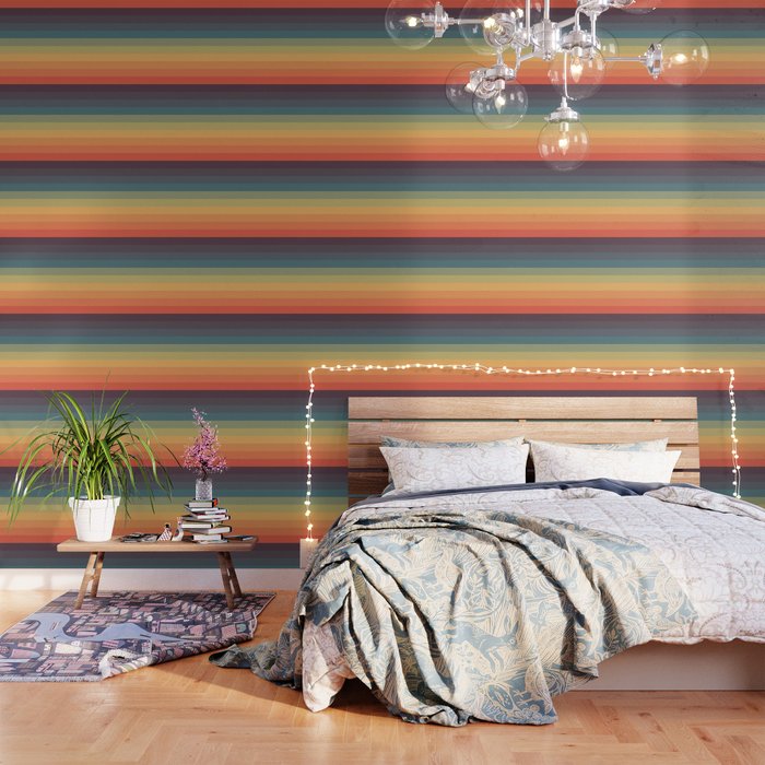 Colorful Retro Striped Rainbow Wallpaper