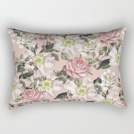 Vintage Rose Pattern Pink Rectangular Pillow