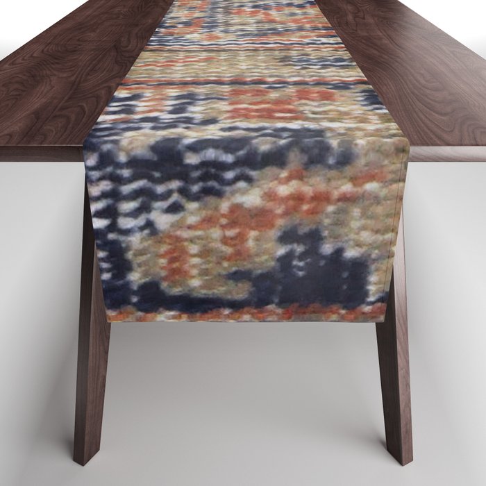 Vintage Woven Navy Blue and Tan Kilim  Table Runner