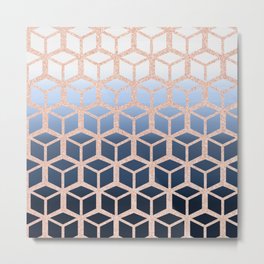 blue ombre with rose gold cube pattern Metal Print | Gold, Pattern, Cube, Blue, Geometric, Vector, Digital, Square, Graphicdesign, Ombre 