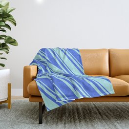 [ Thumbnail: Royal Blue & Turquoise Colored Lined/Striped Pattern Throw Blanket ]