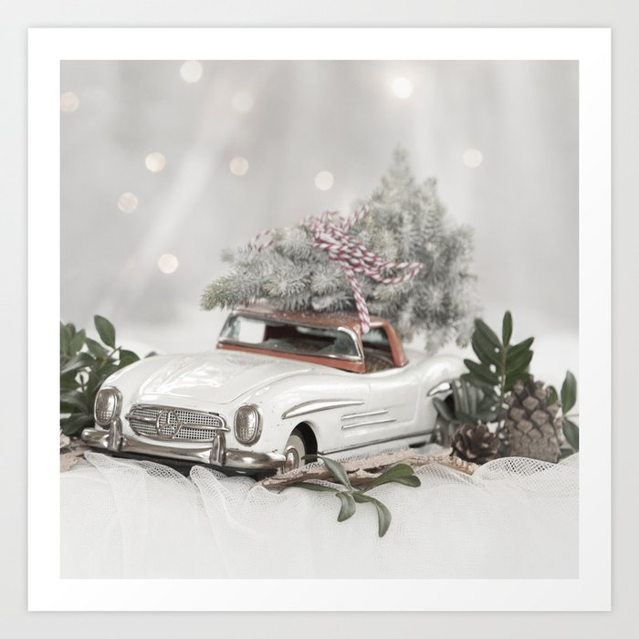 Christmas Photography - Small Car With Christmas Tree Art Print
