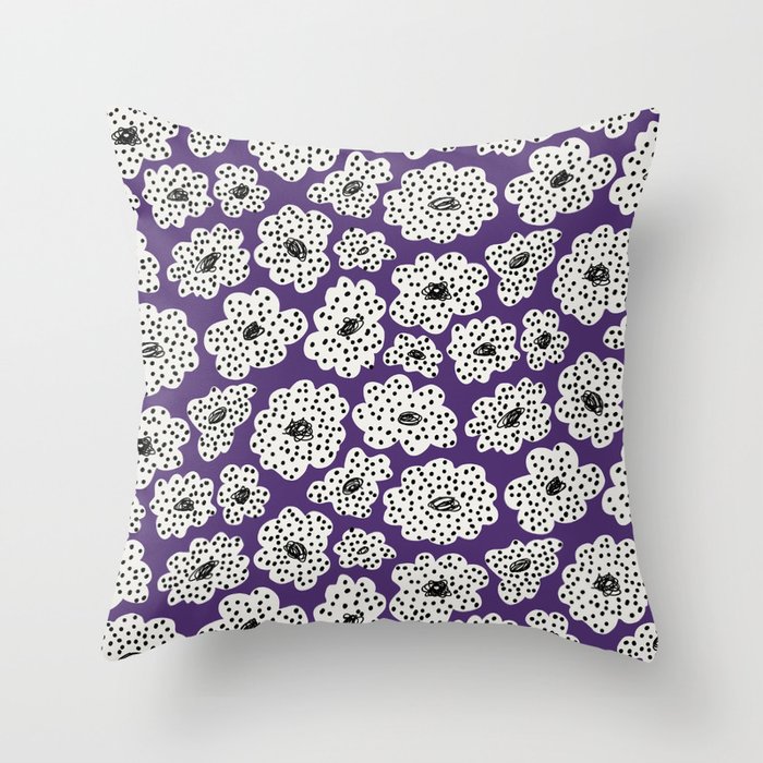 Spotted modern floral on purple Throw Pillow
