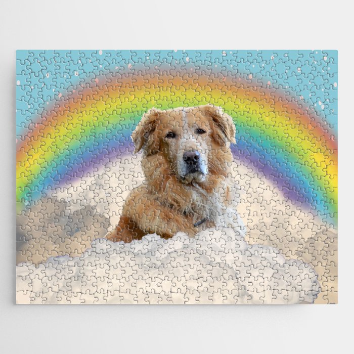 Golden Retriever Dog Rainbow Clouds Jigsaw Puzzle