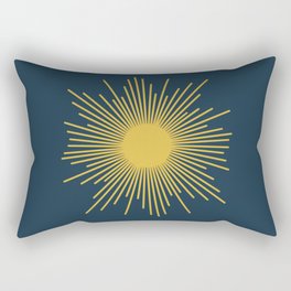 Sunburst - Minimalist Mid Century Modern Sun in Navy Blue and Light Mustard Yellow Rectangular Pillow