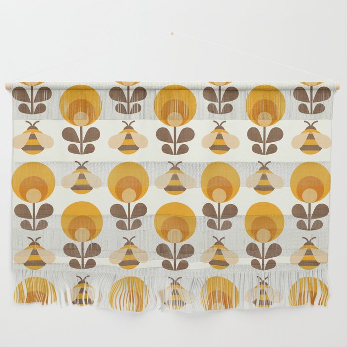 70s Bees and Flowers White Wall Hanging