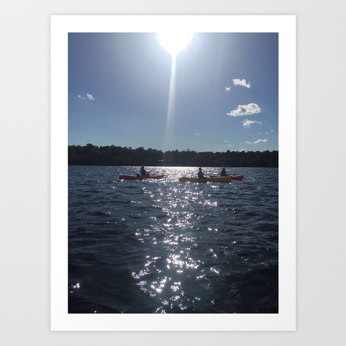 kayaking on lake Art Print