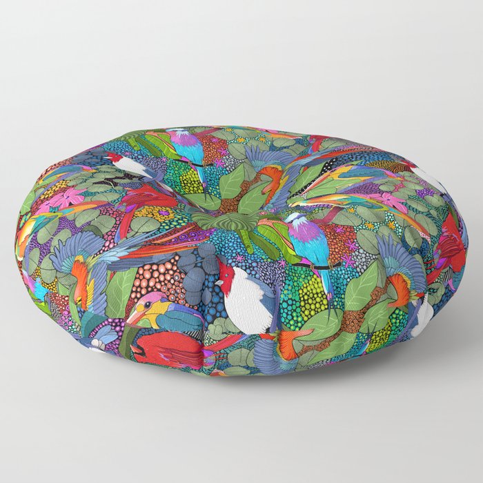 Colorful Birds// Bright Jungle Floor Pillow