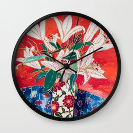 Blush Lily Bouquet on Orange Wall Clock