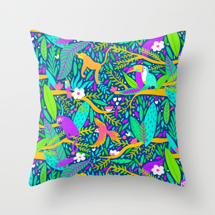Joyful Jungle - Vibrant Throw Pillow