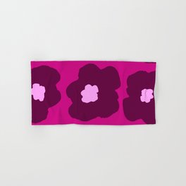 Large Pop-Art Retro Flowers in Wine Red on Pink Background  Hand & Bath Towel