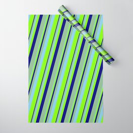 [ Thumbnail: Sky Blue, Chartreuse, Blue & Dark Sea Green Colored Lines Pattern Wrapping Paper ]