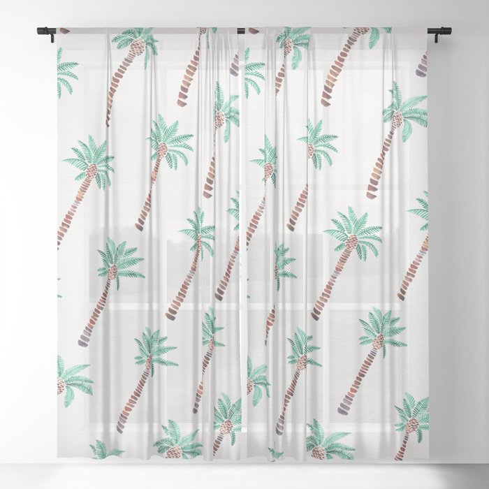 Mediterranean Palm Trees – Turquoise Sheer Curtain