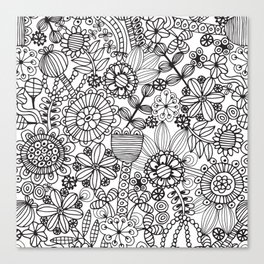 COLORING BOOK EXOTIC DOODLE FLOWERS LINE DRAWING in BLACK AND WHITE Canvas Print