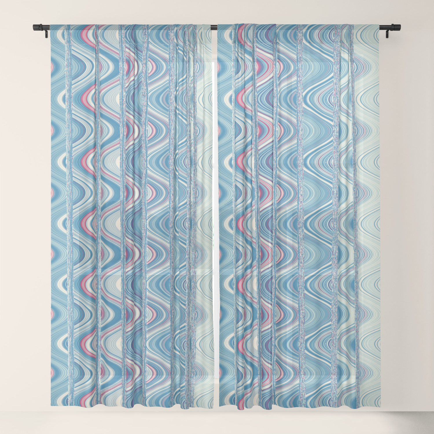 Indian Pattern In Blue Sheer Curtain By Marionspatterndesign