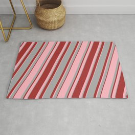[ Thumbnail: Dark Grey, Brown & Light Pink Colored Lined Pattern Rug ]