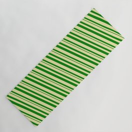 [ Thumbnail: Pale Goldenrod and Green Colored Pattern of Stripes Yoga Mat ]