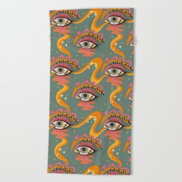 Cosmic Eye Retro 70s, 60s inspired psychedelic Beach Towel