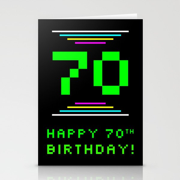 70th Birthday - Nerdy Geeky Pixelated 8-Bit Computing Graphics Inspired Look Stationery Cards