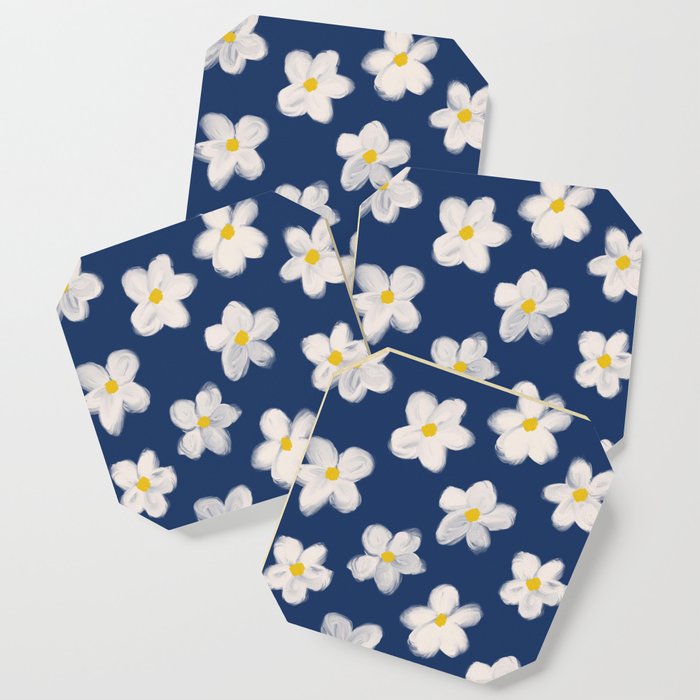 Lilibeth - Retro Daisy Flowers on Navy Blue Coaster