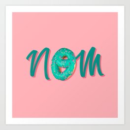 NOM Art Print | Nom, 3D, Doughnut, Baking, Pastel, Kitchen, Cooking, Handlettering, Typography, Calligraphy 