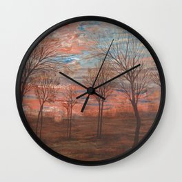 Autumn Skies in Pink Twilight landscape painting by Egon Schiele Wall Clock