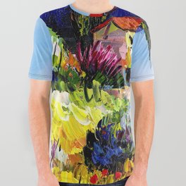 Mediterranean villa colorful tropical countryside garden and flowers flora and fauna landscape acrylic painting All Over Graphic Tee