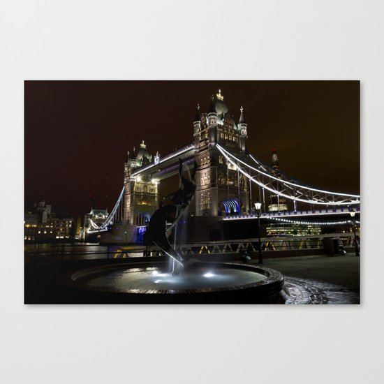 Girl and dolphin and Tower Bridge Canvas Print