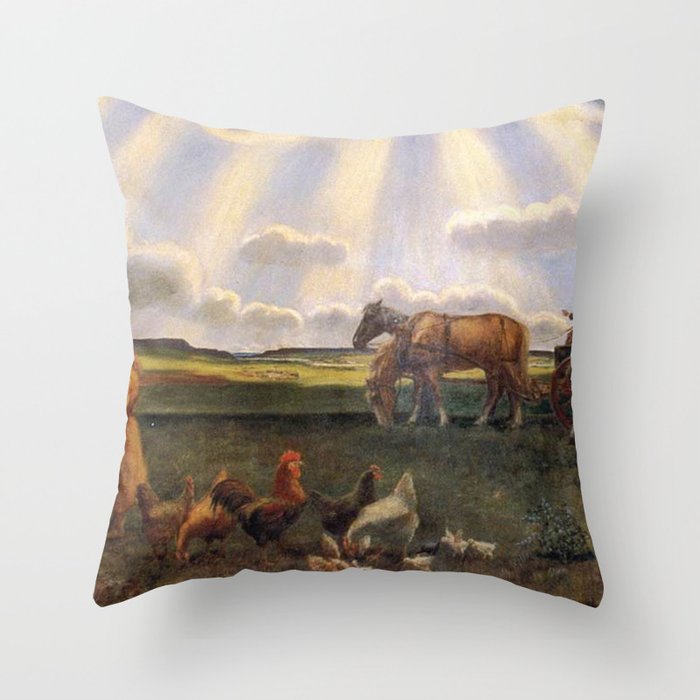 Columns of Sun over the Family Homestead on the American Plains by John Steuart Curry Throw Pillow