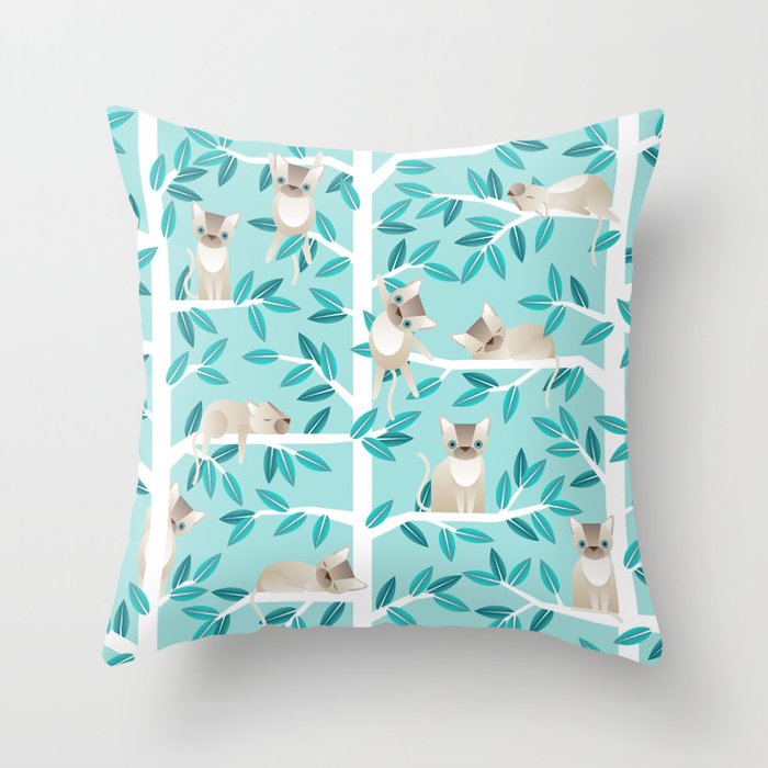 bengal cats in trees - mint Throw Pillow