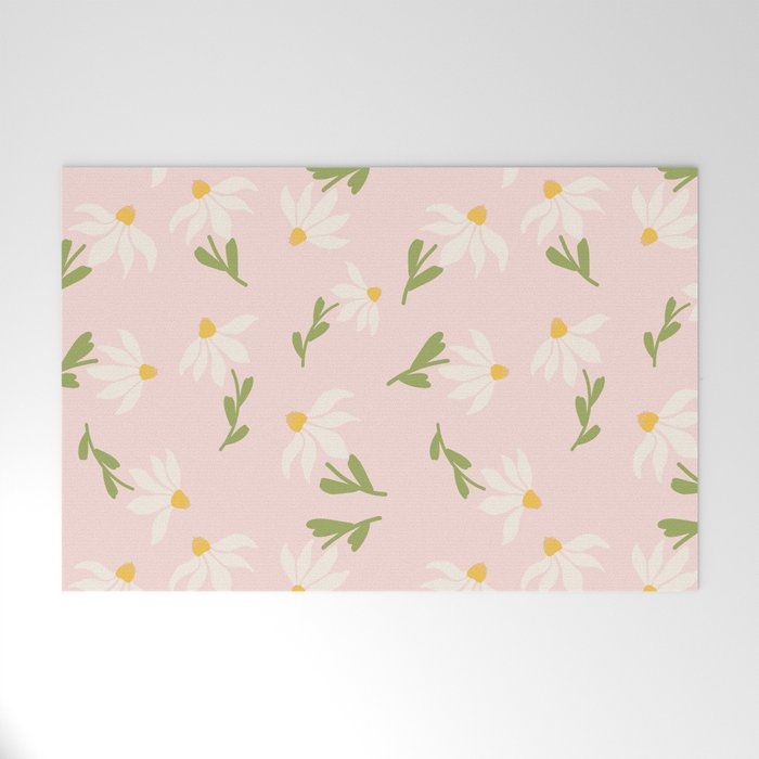 Blush Retro Abstract Daisy Flowers Botanical Garden Welcome Mat