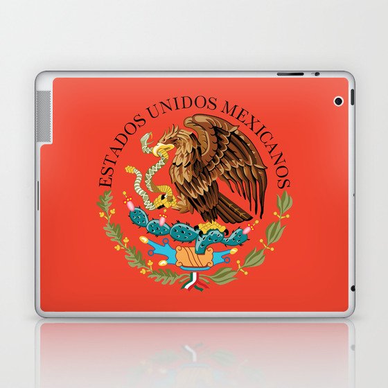 Flag of Mexico Seal on Adobe red background Laptop & iPad Skin