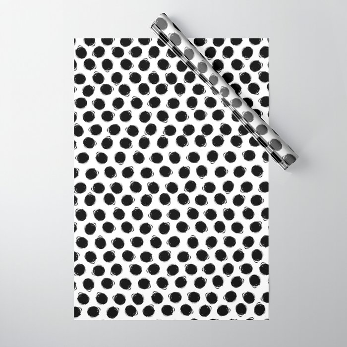 Hand Drawn Polka Dots Black And White Wrapping Paper