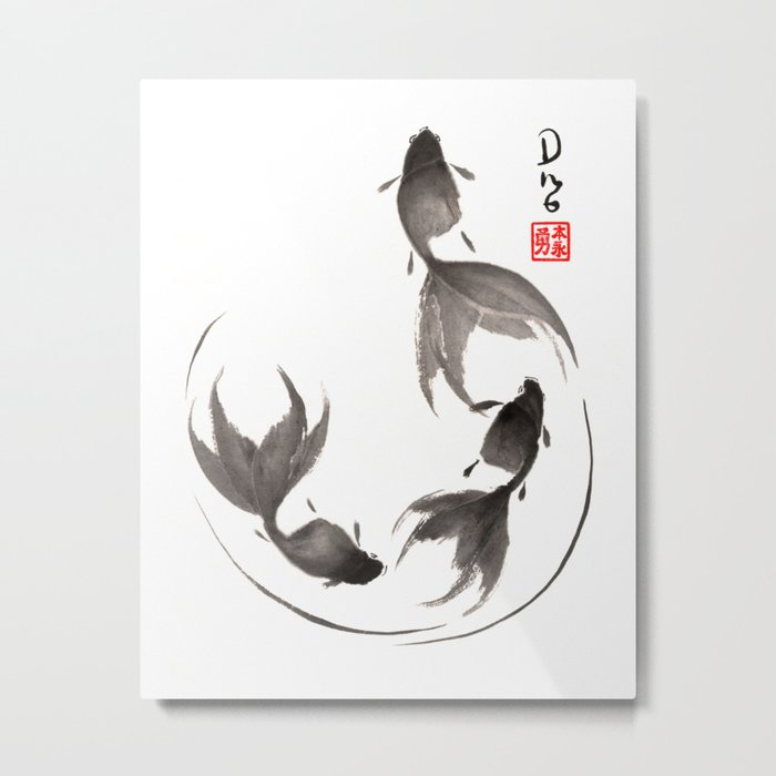 Follow the Leader - Goldfish Sumi-e Painting Metal Print