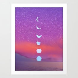 Moon Phases at Sunset Art Print