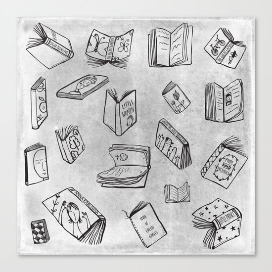 Classics - Book Pattern (White) Canvas Print