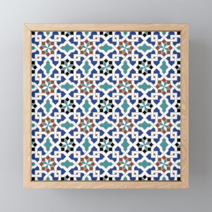 Geometric Pattern - Oriental Design Pt. 7x - seamless design ,blue, green Framed Mini Art Print